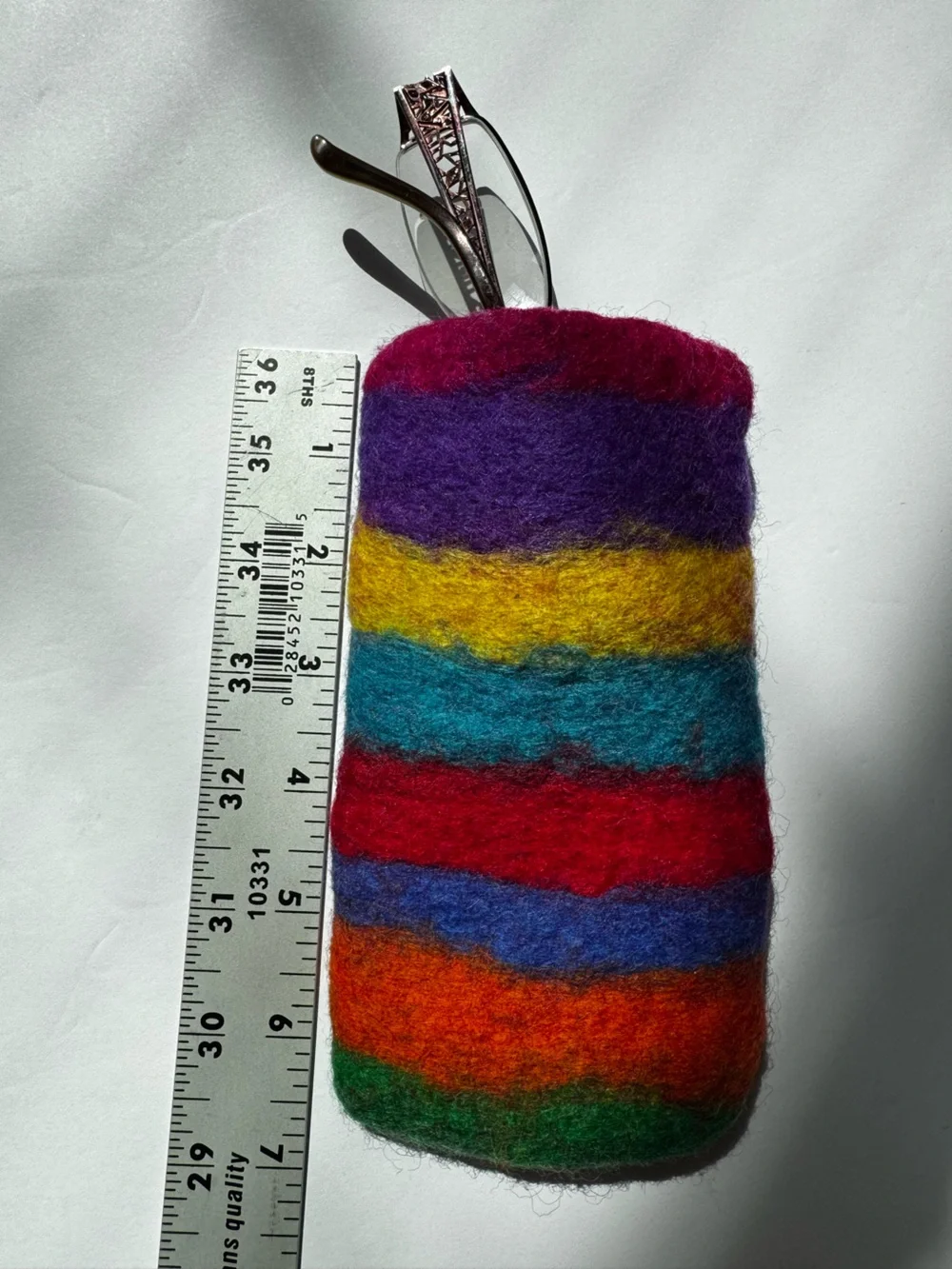 Handmade Glass Case Phone Pen Protector Wool Colorful Striped Rainbow Storage